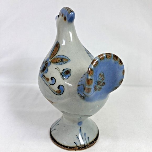Tonal El Palomar Mexico Pottery Chicken Figurine Floral Blue Butterfly - Picture 2 of 12